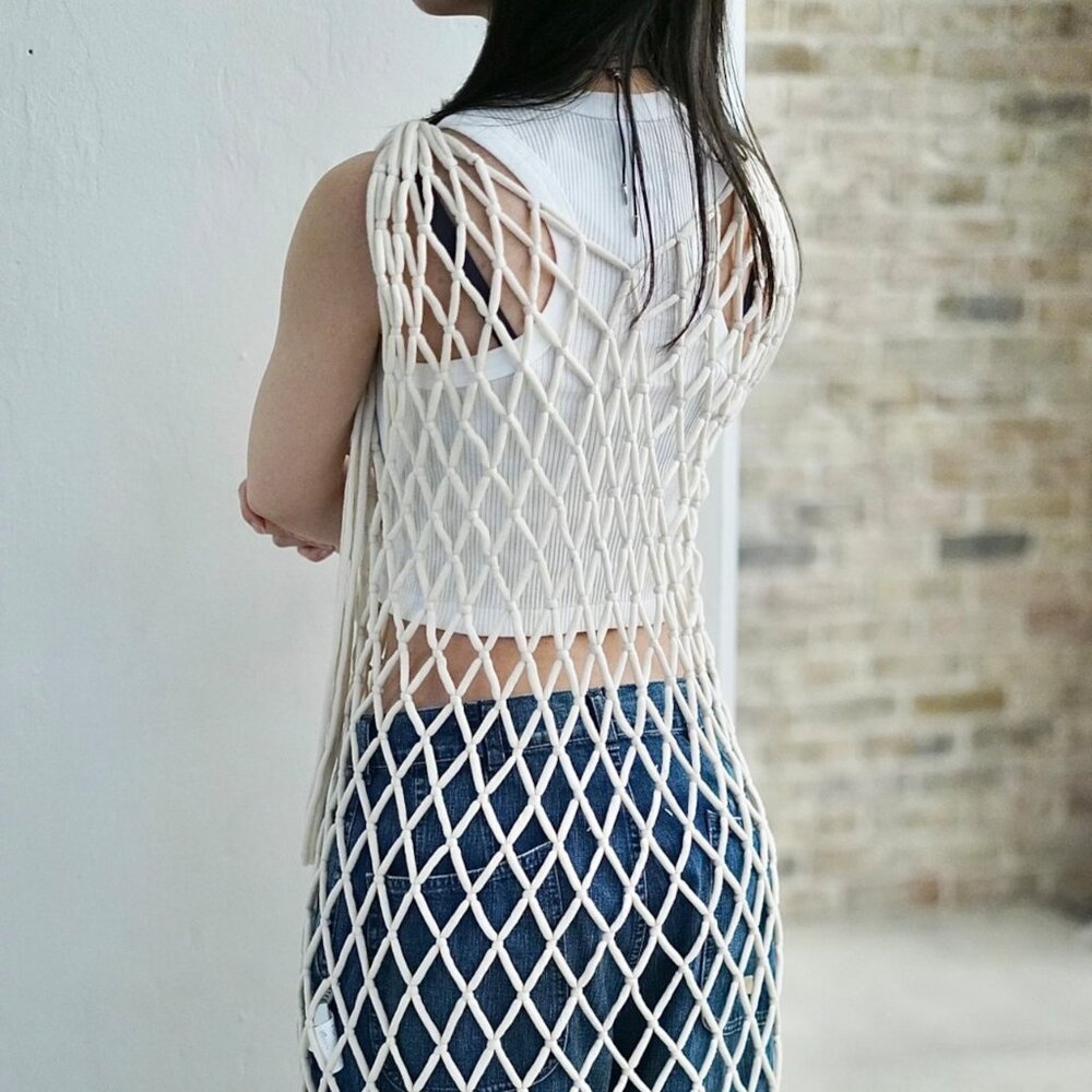 NEW Cream Bohemian Macrame ROPE NET DRESS - Picture 3 of 12